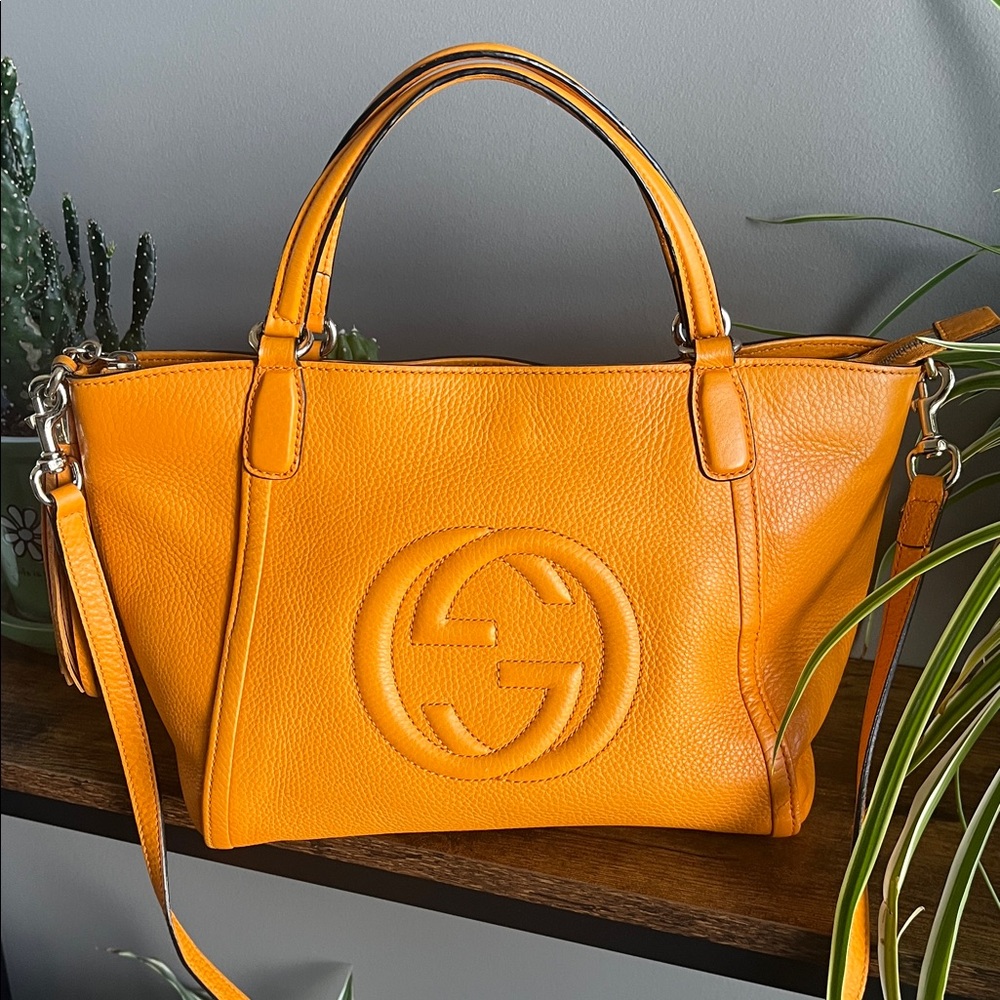 Gucci Tangerine Leather Tote Crossbody Bag